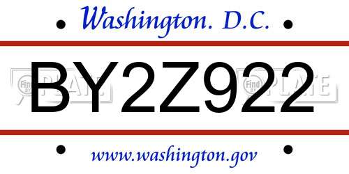 BY2Z922 District Of Columbia License Plate