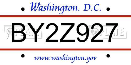 BY2Z927 District Of Columbia License Plate
