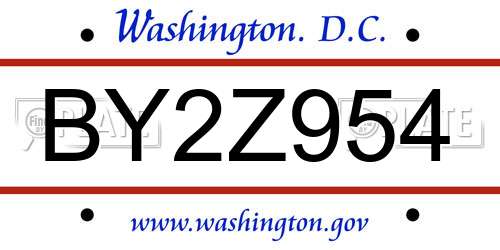 BY2Z954 District Of Columbia License Plate