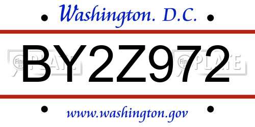 BY2Z972 District Of Columbia License Plate