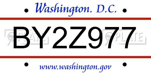 BY2Z977 District Of Columbia License Plate