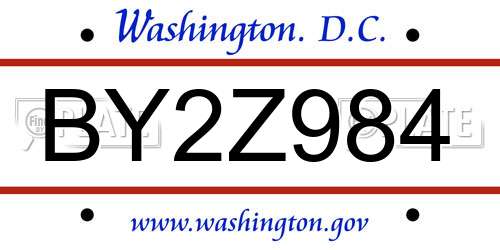 BY2Z984 District Of Columbia License Plate