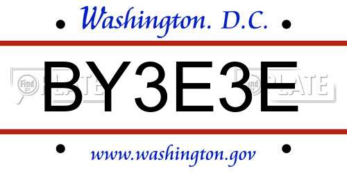 BY3E3E District Of Columbia License Plate