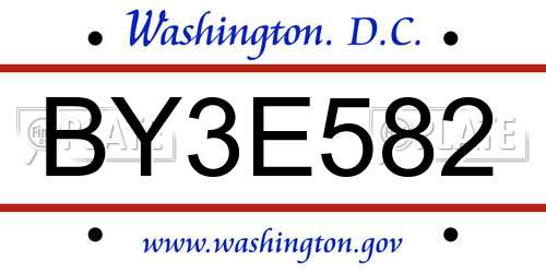 BY3E582 District Of Columbia License Plate