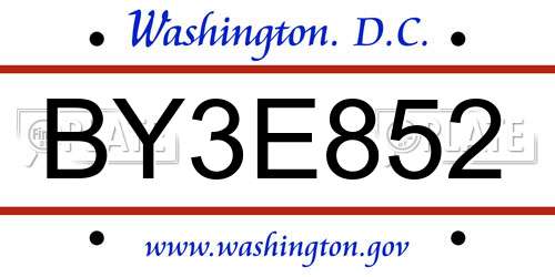 BY3E852 District Of Columbia License Plate