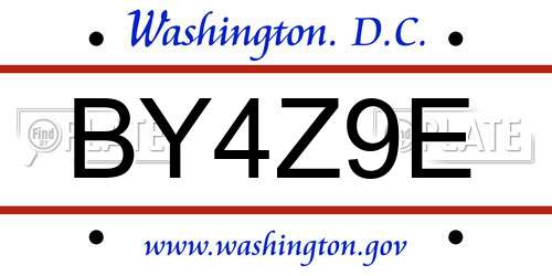 BY4Z9E District Of Columbia License Plate