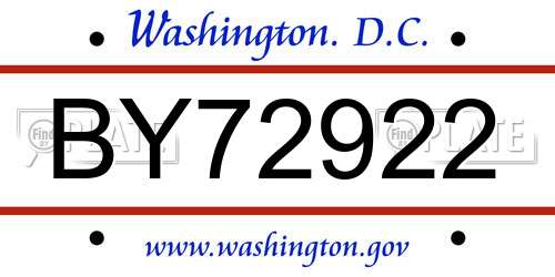 BY72922 District Of Columbia License Plate