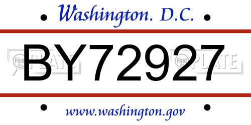 BY72927 District Of Columbia License Plate