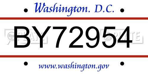 BY72954 District Of Columbia License Plate