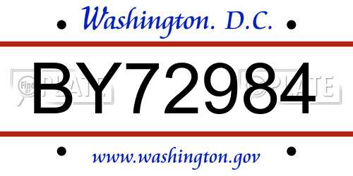 BY72984 District Of Columbia License Plate