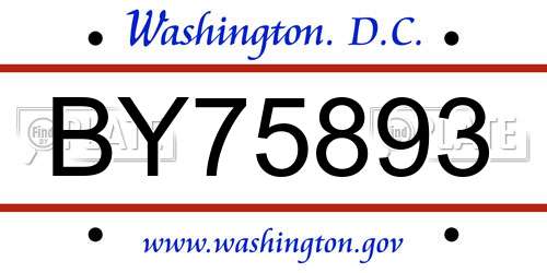 BY75893 District Of Columbia License Plate