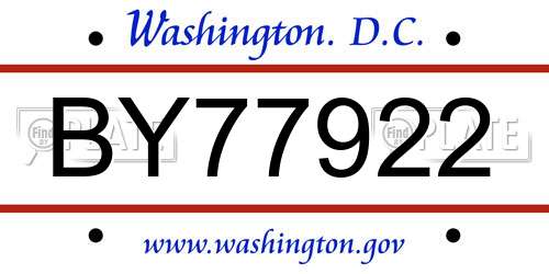 BY77922 District Of Columbia License Plate
