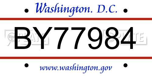 BY77984 District Of Columbia License Plate