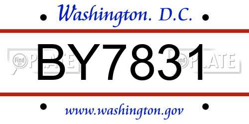 BY7831 District Of Columbia License Plate