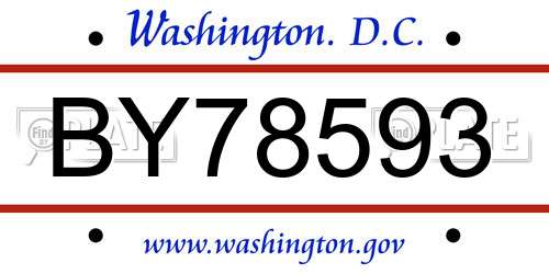 BY78593 District Of Columbia License Plate