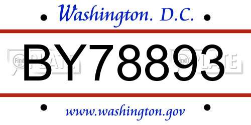 BY78893 District Of Columbia License Plate