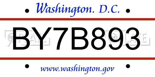 BY7B893 District Of Columbia License Plate