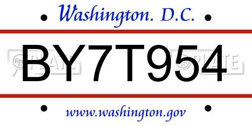 BY7T954 District Of Columbia License Plate