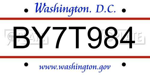 BY7T984 District Of Columbia License Plate