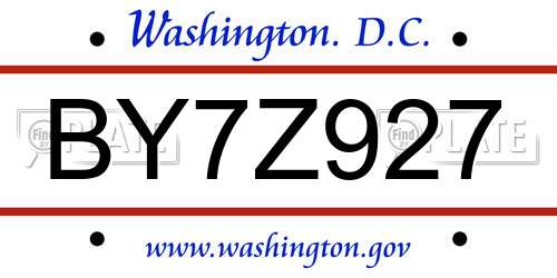 BY7Z927 District Of Columbia License Plate