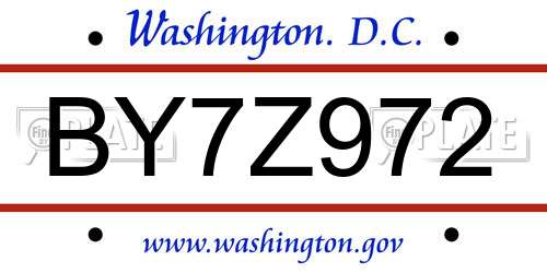 BY7Z972 District Of Columbia License Plate