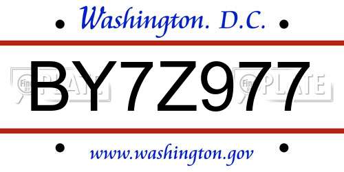 BY7Z977 District Of Columbia License Plate
