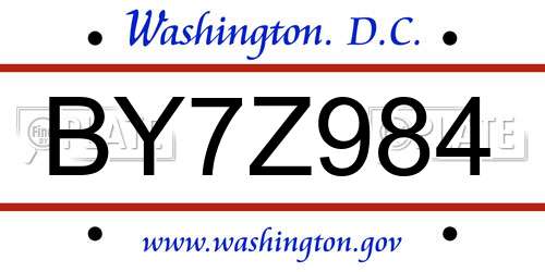 BY7Z984 District Of Columbia License Plate