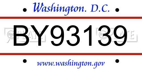 BY93139 District Of Columbia License Plate