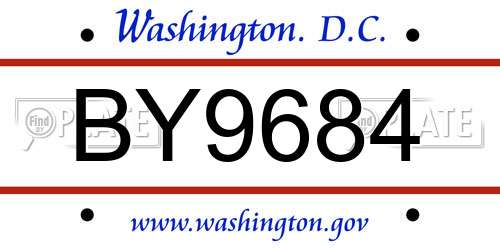 BY9684 District Of Columbia License Plate