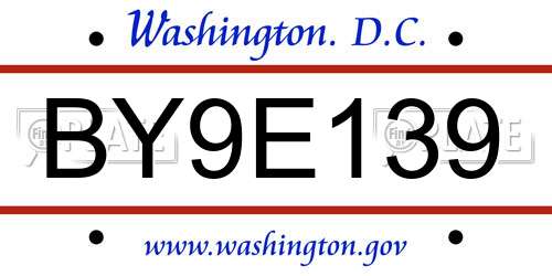 BY9E139 District Of Columbia License Plate