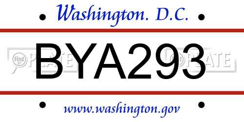 BYA293 District Of Columbia License Plate