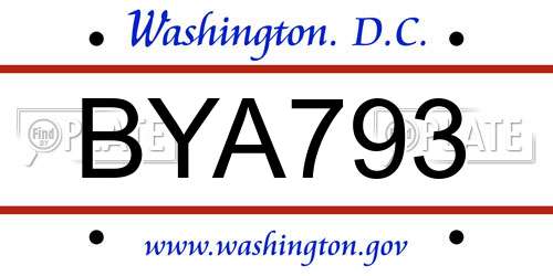 BYA793 District Of Columbia License Plate