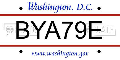 BYA79E District Of Columbia License Plate