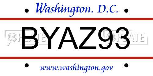 BYAZ93 District Of Columbia License Plate