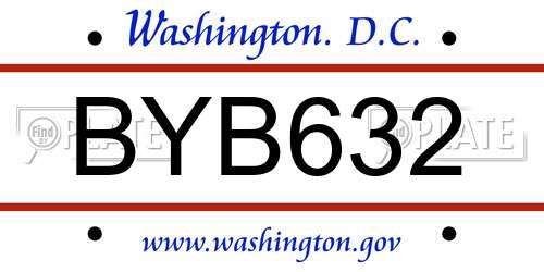 BYB632 District Of Columbia License Plate