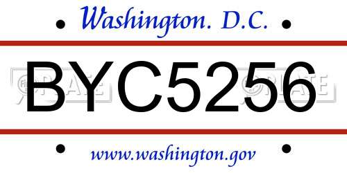 BYC5256 District Of Columbia License Plate