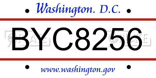 BYC8256 District Of Columbia License Plate