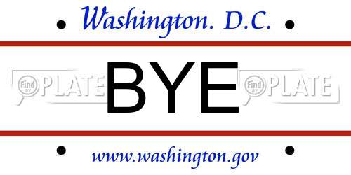 BYE District Of Columbia License Plate