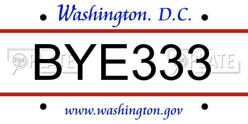 BYE333 District Of Columbia License Plate