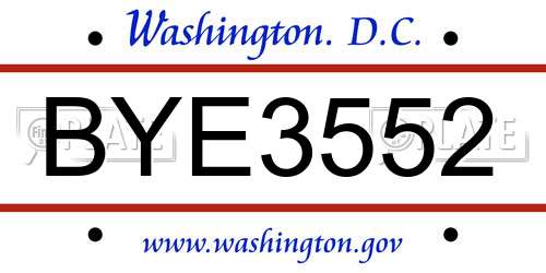BYE3552 District Of Columbia License Plate