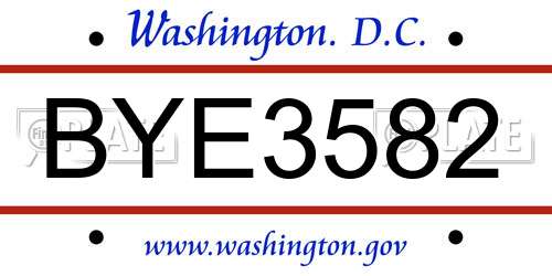 BYE3582 District Of Columbia License Plate