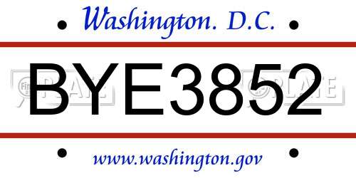 BYE3852 District Of Columbia License Plate
