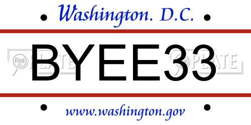 BYEE33 District Of Columbia License Plate