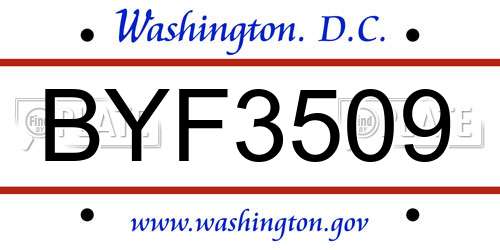 BYF3509 District Of Columbia License Plate