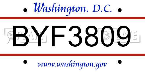 BYF3809 District Of Columbia License Plate