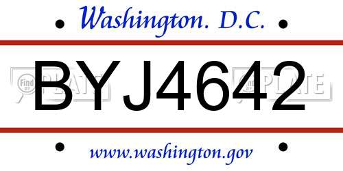 BYJ4642 District Of Columbia License Plate