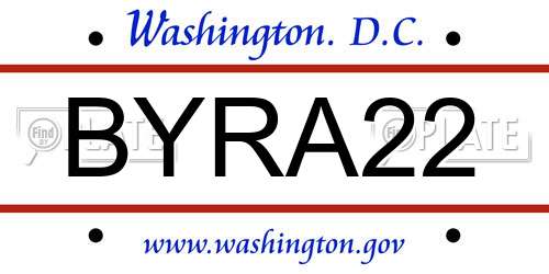 BYRA22 District Of Columbia License Plate