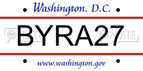 BYRA27 District Of Columbia License Plate