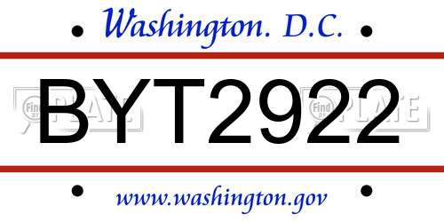 BYT2922 District Of Columbia License Plate