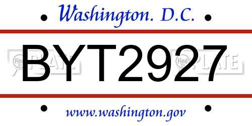 BYT2927 District Of Columbia License Plate
